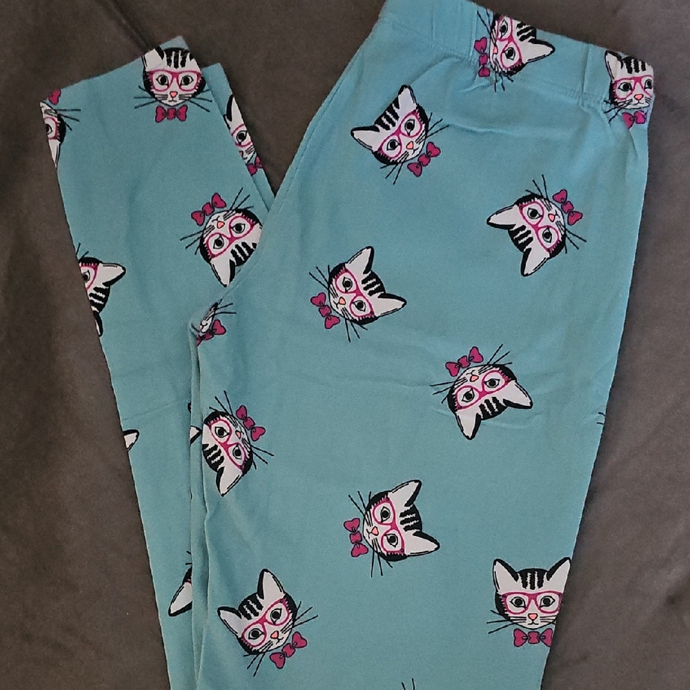 No Boundaries Cat Print Leggings - Blue and Pink